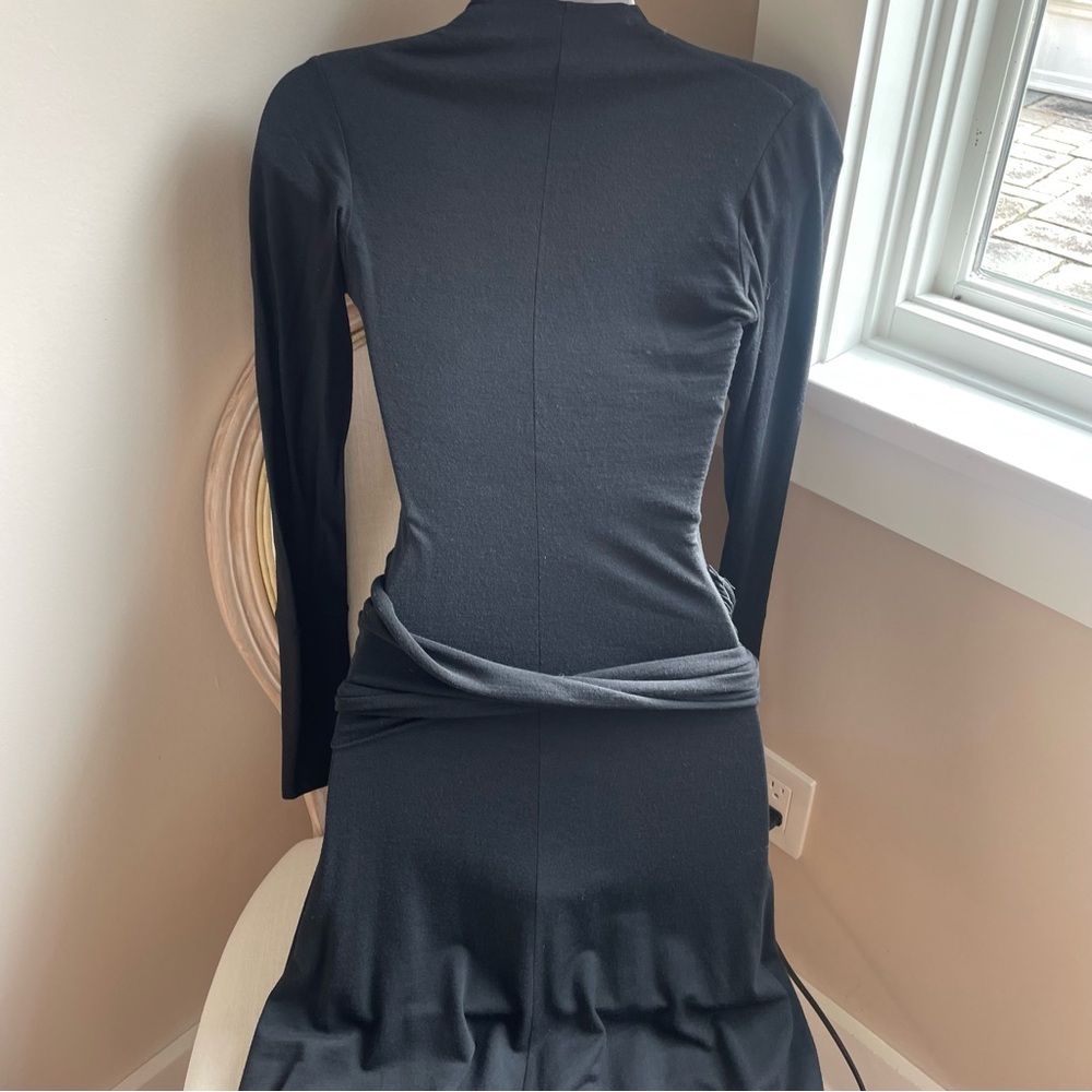 FRANCESCA FERRANTE Italy black wool blend faux wrap jersey dress - Picture 7 of 9